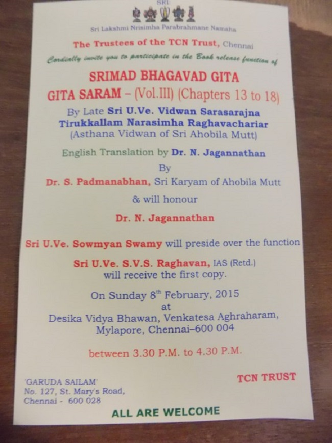 Srimad Bhagavad Gita (Volume III) Book Release By TCN Trust At Chennai Mylapore1